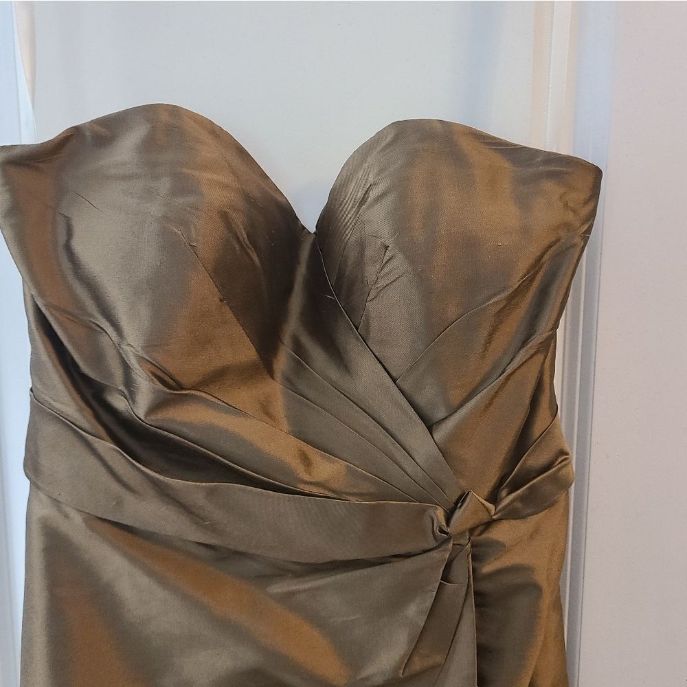 Alfred Angelo Brown Shiny Silk Strapless Cocktail Dress - Picture 7 of 11